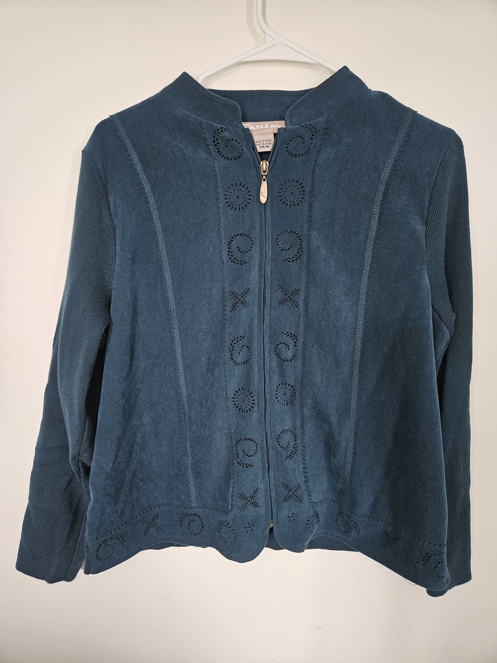 Tanjay Petites Teal Blue Full Zip Jacket Eyelet Embroidery Size PM🔥
